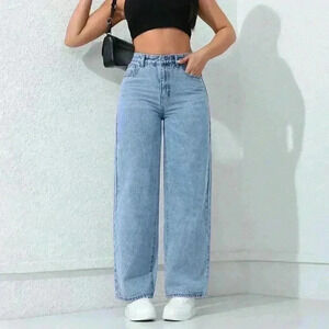 Light Wash Casual Women's Loose Fit Straight-Leg Jeans With Pockets